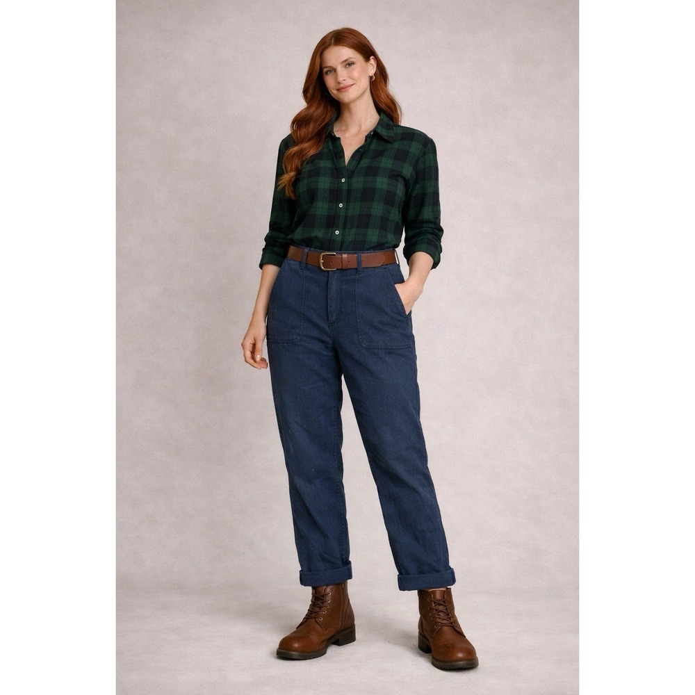 Navy Blue Workwear Pants High Rise Straight Leg Utility Pockets Size 34